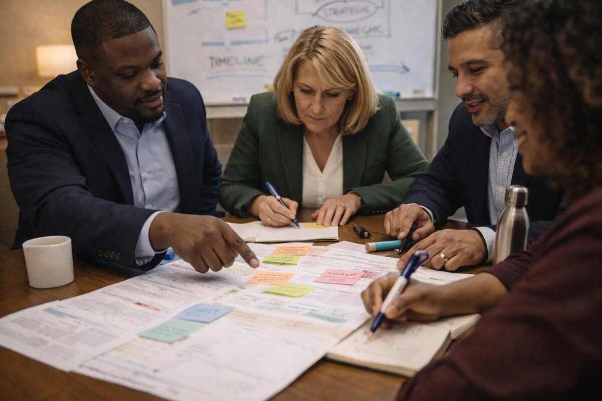 Leadership team collaborating on strategic planning